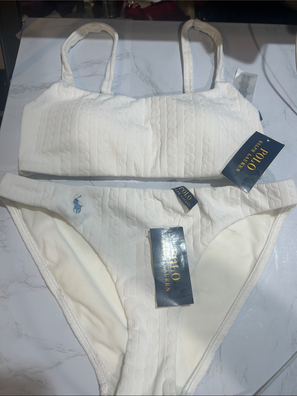 Polo by Ralph Lauren White Textured Two-Piece set top XS bottom M